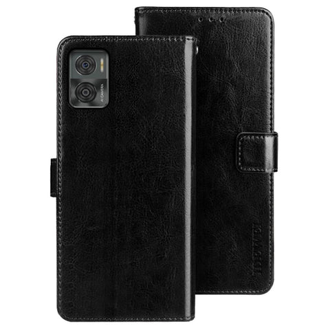 IDEWEI PU Leather Phone Case for Motorola Moto E22 4G / E22i 4G, Magnetic Closure Crazy Horse Textured Flip Wallet Cover Stand