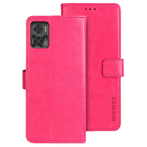 IDEWEI PU Leather Phone Case for Motorola Moto E22 4G / E22i 4G, Magnetic Closure Crazy Horse Textured Flip Wallet Cover Stand