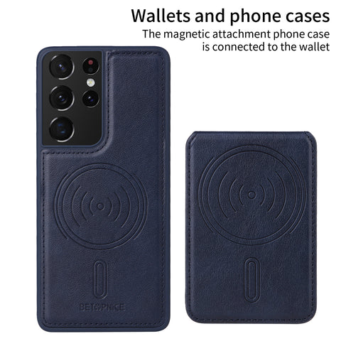 For Samsung Galaxy S21 Ultra 5G Magnetic Case BETOPNICE RFID Blocking Leather Phone Back Cover with Detachable Card Bag