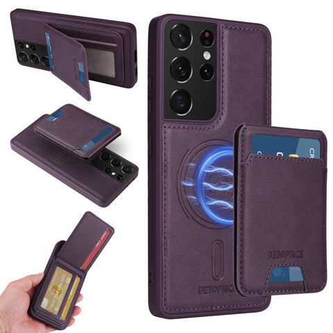 For Samsung Galaxy S21 Ultra 5G Magnetic Case BETOPNICE RFID Blocking Leather Phone Back Cover with Detachable Card Bag
