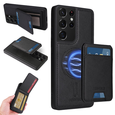For Samsung Galaxy S21 Ultra 5G Magnetic Case BETOPNICE RFID Blocking Leather Phone Back Cover with Detachable Card Bag
