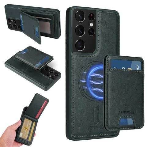 For Samsung Galaxy S21 Ultra 5G Magnetic Case BETOPNICE RFID Blocking Leather Phone Back Cover with Detachable Card Bag