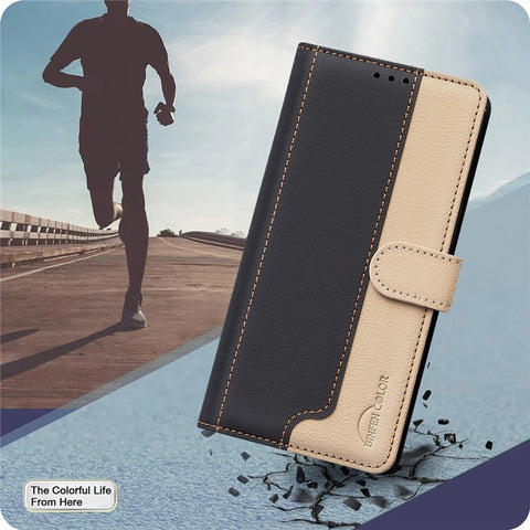 BINFEN COLOR BF33 For Motorola Edge 60 5G / 60 Fusion 5G Leather Case Splicing Color RFID Blocking Wallet Stand Phone Cover