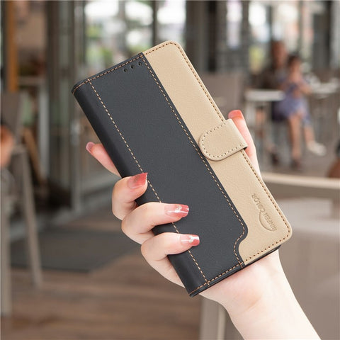 BINFEN COLOR BF33 For Motorola Edge 60 5G / 60 Fusion 5G Leather Case Splicing Color RFID Blocking Wallet Stand Phone Cover
