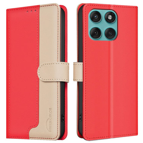 BINFEN COLOR BF33 For Motorola Edge 60 5G / 60 Fusion 5G Leather Case Splicing Color RFID Blocking Wallet Stand Phone Cover