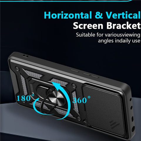 For Motorola Edge 60 5G / 60 Fusion 5G Case with Slide Camera Lid PC + TPU Kickstand Phone Cover