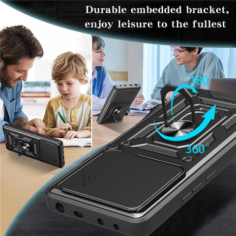 For Motorola Edge 60 5G / 60 Fusion 5G Case with Slide Camera Lid PC + TPU Kickstand Phone Cover