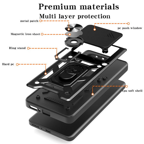 For Motorola Edge 60 5G / 60 Fusion 5G Case with Slide Camera Lid PC + TPU Kickstand Phone Cover