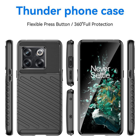 For OnePlus 10T 5G / Ace Pro 5G Thunder Series Twill Texture Anti-Slip Case Thickened TPU Shockproof Cover Phone Protector