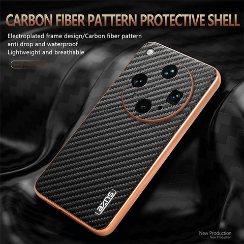 AZNS For Oppo Find X8 Ultra 5G Case Electroplating Carbon Fiber Texture PU + TPU Phone Cover