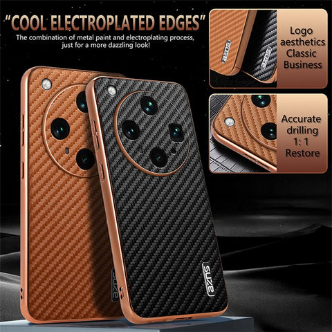 AZNS For Oppo Find X8 Ultra 5G Case Electroplating Carbon Fiber Texture PU + TPU Phone Cover