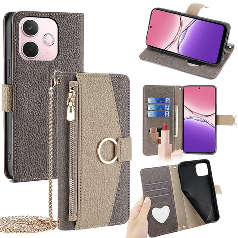 For Oppo A5 Pro 4G (Global) / 5G (Global) / A5 Energy 5G (China) Case Mirror Wallet Leather Phone Cover with Chain Shoulder Strap