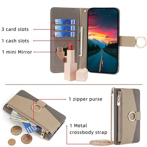For Oppo A5 Pro 4G (Global) / 5G (Global) / A5 Energy 5G (China) Case Mirror Wallet Leather Phone Cover with Chain Shoulder Strap