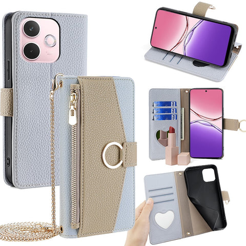 For Oppo A5 Pro 4G (Global) / 5G (Global) / A5 Energy 5G (China) Case Mirror Wallet Leather Phone Cover with Chain Shoulder Strap