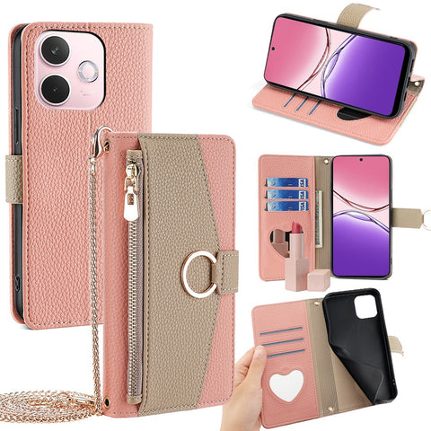 For Oppo A5 Pro 4G (Global) / 5G (Global) / A5 Energy 5G (China) Case Mirror Wallet Leather Phone Cover with Chain Shoulder Strap