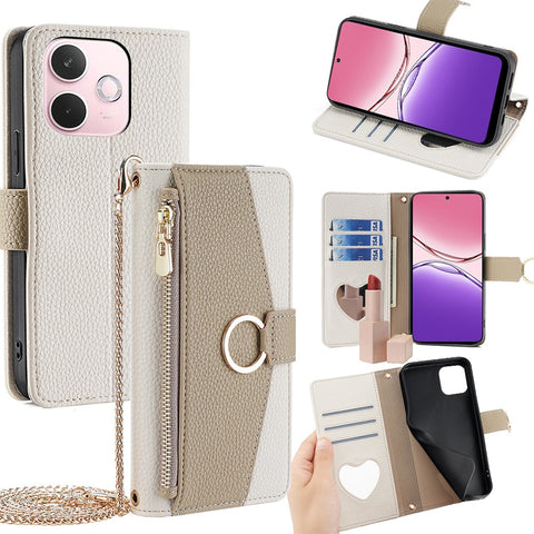 For Oppo A5 Pro 4G (Global) / 5G (Global) / A5 Energy 5G (China) Case Mirror Wallet Leather Phone Cover with Chain Shoulder Strap