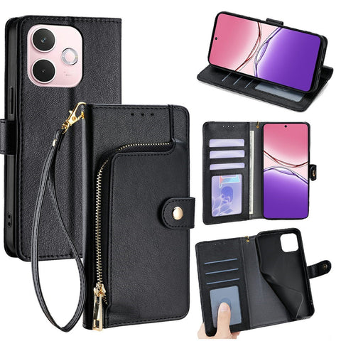 For Oppo A5 Pro 4G (Global) / 5G (Global) / A5 Energy 5G (China) Case Zipper Pocket PU Leather Wallet Flip Phone Cover