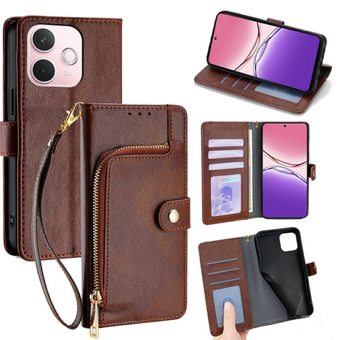 For Oppo A5 Pro 4G (Global) / 5G (Global) / A5 Energy 5G (China) Case Zipper Pocket PU Leather Wallet Flip Phone Cover