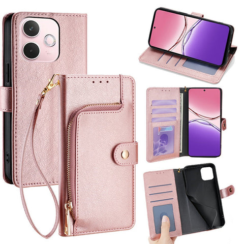 For Oppo A5 Pro 4G (Global) / 5G (Global) / A5 Energy 5G (China) Case Zipper Pocket PU Leather Wallet Flip Phone Cover