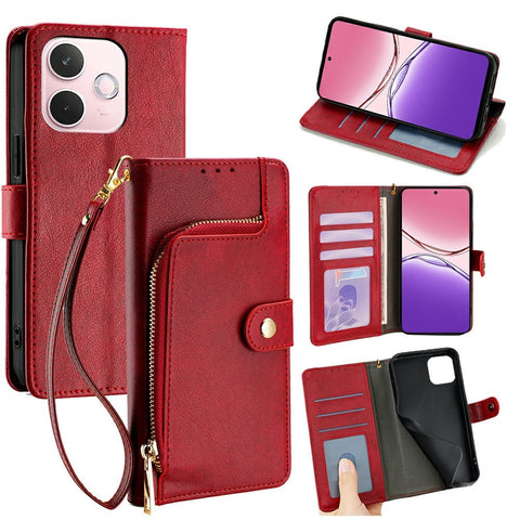 For Oppo A5 Pro 4G (Global) / 5G (Global) / A5 Energy 5G (China) Case Zipper Pocket PU Leather Wallet Flip Phone Cover