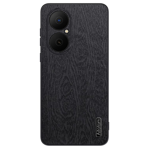 For Huawei Enjoy 80 Case Wood Texture PU Leather Coated PC TPU Phone Cover
