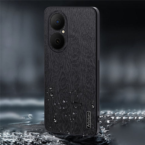For Huawei Enjoy 80 Case Wood Texture PU Leather Coated PC TPU Phone Cover