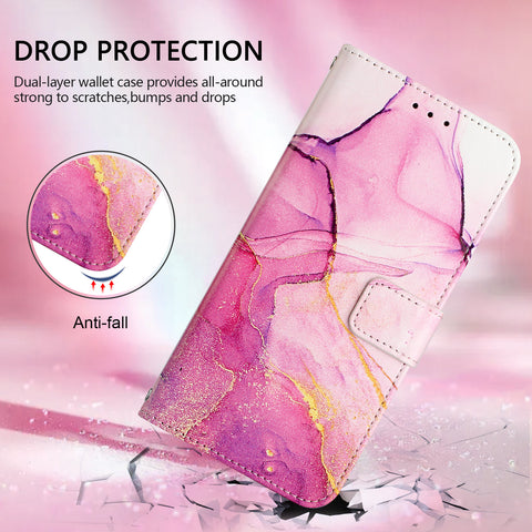 For Oppo F29 5G Case with Strap Marble Pattern Leather Phone Cover Card Holder