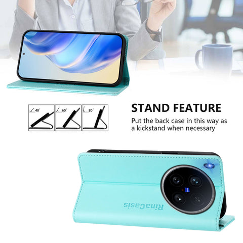 For vivo X200 Ultra 5G Leather Case RINACASIS RC01 Phone Cover with RFID Blocking Wallet Stand