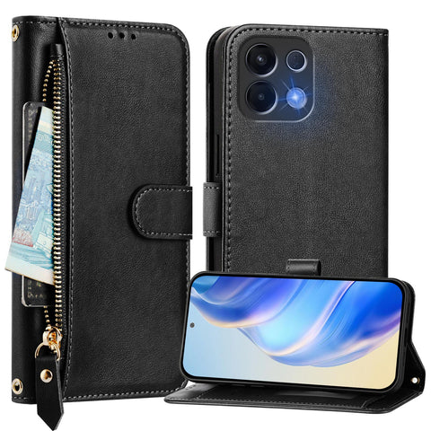 For Oppo K13 5G Case Zipper Pocket Multiple Card Slots Leather Phone Cover