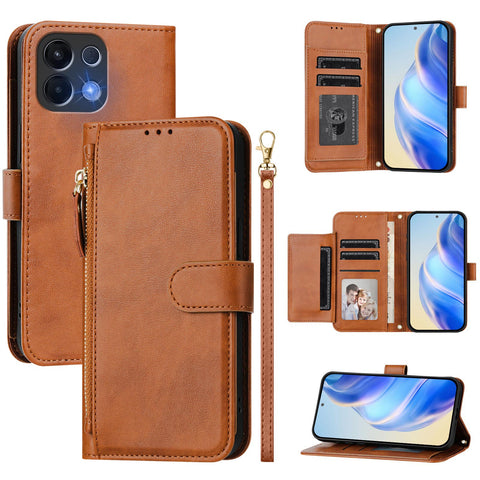For Oppo K13 5G Case Zipper Pocket Multiple Card Slots Leather Phone Cover