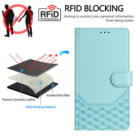For Oppo K13 5G Case Imprinted Honeycomb RFID Blocking Leather Phone Cover with Strap