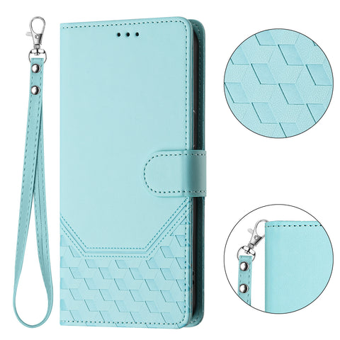 For Oppo K13 5G Case Imprinted Honeycomb RFID Blocking Leather Phone Cover with Strap