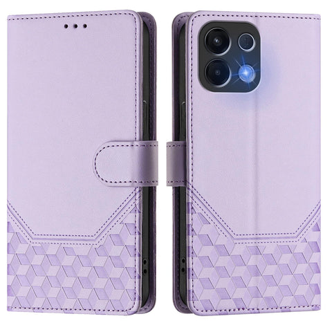 For Oppo K13 5G Case Imprinted Honeycomb RFID Blocking Leather Phone Cover with Strap