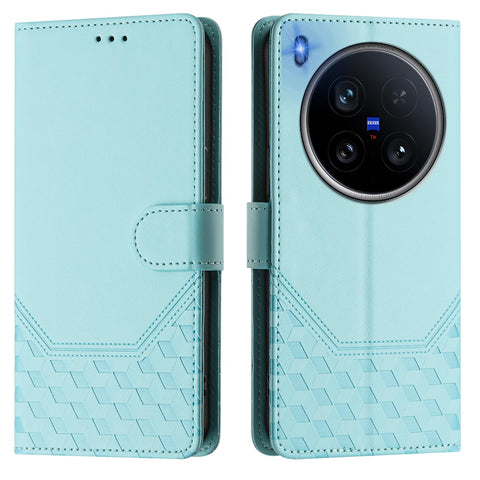 For vivo X200 Ultra 5G Case Imprinted Honeycomb RFID Blocking Leather Phone Cover with Strap