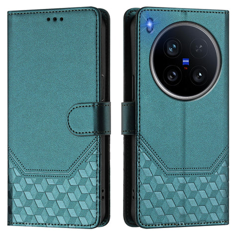 For vivo X200 Ultra 5G Case Imprinted Honeycomb RFID Blocking Leather Phone Cover with Strap