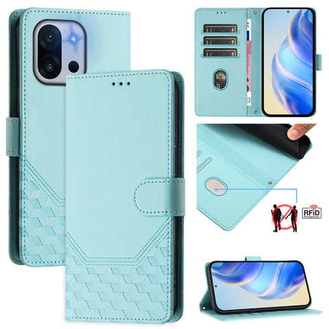 For OnePlus 13T 5G Case Imprinted Honeycomb RFID Blocking Leather Phone Cover with Strap