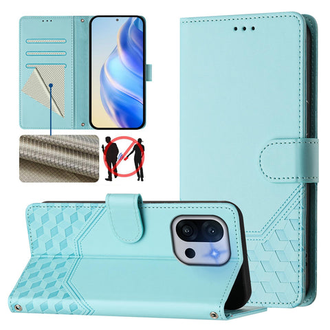For OnePlus 13T 5G Case Imprinted Honeycomb RFID Blocking Leather Phone Cover with Strap