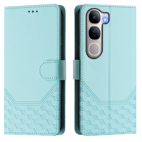 For vivo V40 Lite 5G / vivo Y300 5G Case Imprinted Honeycomb RFID Blocking Leather Phone Cover with Strap