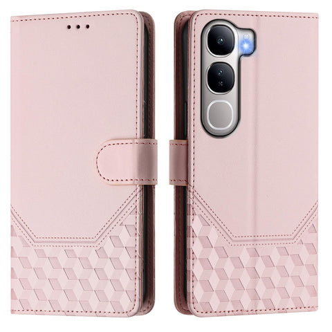 For vivo V40 Lite 5G / vivo Y300 5G Case Imprinted Honeycomb RFID Blocking Leather Phone Cover with Strap