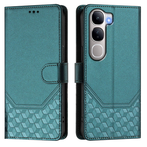 For vivo V40 Lite 5G / vivo Y300 5G Case Imprinted Honeycomb RFID Blocking Leather Phone Cover with Strap