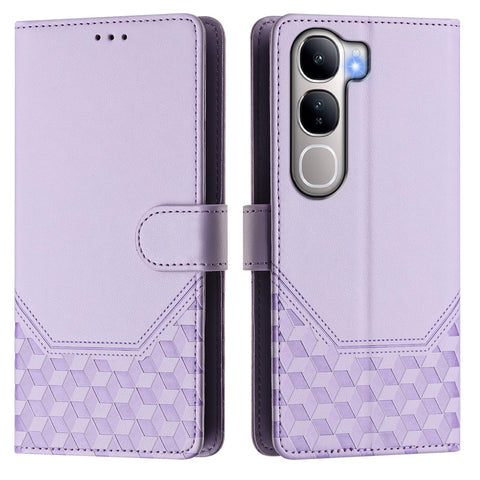 For vivo V40 Lite 5G / vivo Y300 5G Case Imprinted Honeycomb RFID Blocking Leather Phone Cover with Strap