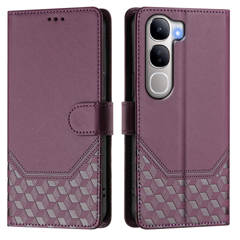 For vivo V40 Lite 5G / vivo Y300 5G Case Imprinted Honeycomb RFID Blocking Leather Phone Cover with Strap