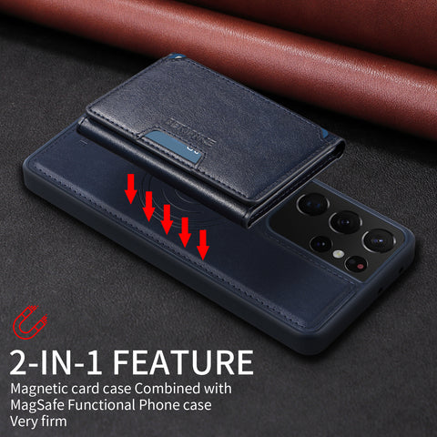 For Samsung Galaxy S21 Ultra 5G Magnetic Case BETOPNICE Leather Phone Cover Kickstand with Detachable Card Bag