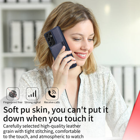 For Samsung Galaxy S21 Ultra 5G Magnetic Case BETOPNICE Leather Phone Cover Kickstand with Detachable Card Bag