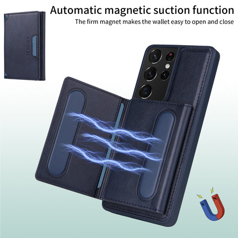 For Samsung Galaxy S21 Ultra 5G Magnetic Case BETOPNICE Leather Phone Cover Kickstand with Detachable Card Bag