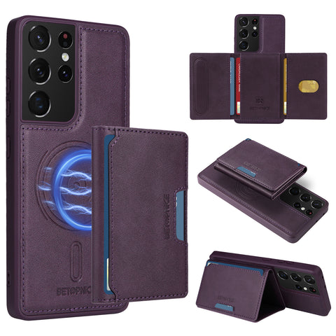 For Samsung Galaxy S21 Ultra 5G Magnetic Case BETOPNICE Leather Phone Cover Kickstand with Detachable Card Bag