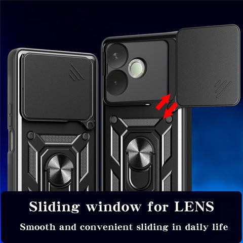 PC + TPU Case For Oppo A5 Pro 4G (Global) / 5G (Global) / A5 Energy 5G (China) Kickstand Phone Cover with Slide Camera Lid