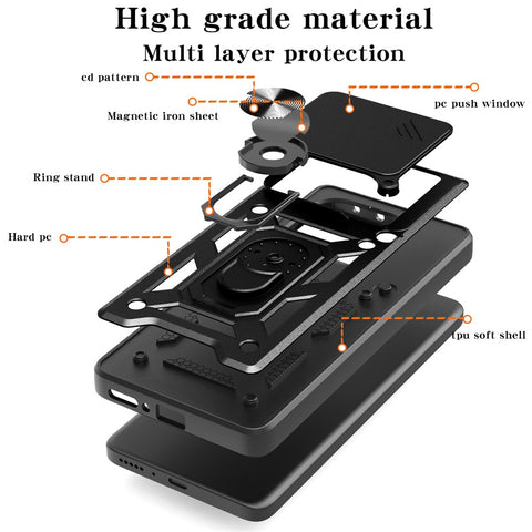 PC + TPU Case For Oppo A5 Pro 4G (Global) / 5G (Global) / A5 Energy 5G (China) Kickstand Phone Cover with Slide Camera Lid