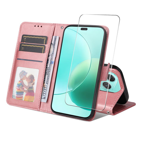 ENKAY HAT PRINCE For Honor 400 Lite 5G PU Leather Wallet Case   Phone Stand Cover with Tempered Glass