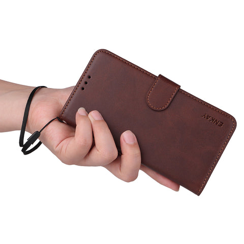 ENKAY HAT PRINCE For Honor 400 Lite 5G PU Leather Wallet Case   Phone Stand Cover with Tempered Glass